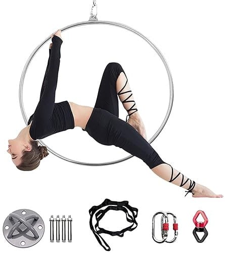 Aerial Ring Set, Lyra Hoop Aerial Hoop Set, Aerial Hoop, 80 cm/85 cm/90 cm/95 cm/100 cm, Single Point Hoop, Zirkusantennenausrüstung, für Tanzstudio, Aerial Fitness,A,Diameter 100c