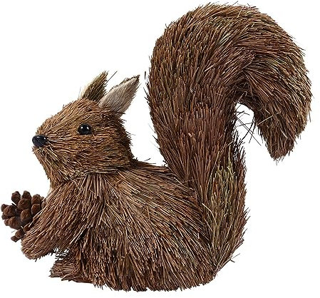 INOOMP Nature Vibe Sisal Squirrel Ornaments, Straw Animals Figurines Rustic Christmas Ornaments Realistic Woodland Animals Christmas Tree Ornaments for Xmas Home Decor