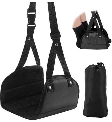 GWAWG Flugzeug Fußstütze,Flugzeugfußstütze aus Premium Schaumstoff Travel Foot Hommock mit Memory Foam, tragbare verstellbare Flugzeug Beinauflage, Schwarz