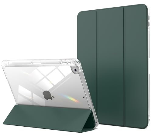 ZOYU Crystal Case for iPad 9th/8th/7th Generation 2021/2020/2019 10.2 inch with Pencil Holder, Hard Clear Back Shockproof Protection Soft Frame Slim Stand Cover, Auto Sleep/Wake - Dark Green