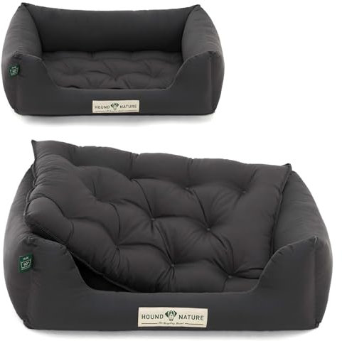 HOUND & NATURE | Orthopädisches Hundebett Zermatt, Hundekörbchen Kleine Hunde mit hohem Rand, Kuscheliges Hundesofa mit Hundekissen waschbar (S - 75x60 cm, Grau)