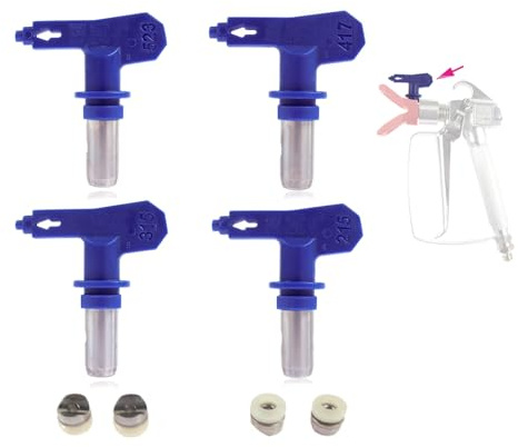 ieron 4 Size Reversible Airless Spray Tips, Paint Sprayer Nozzle Tips Airless Paint Spray Guns Machine Accessories Home Garden Tool (215, 315, 417, 523)