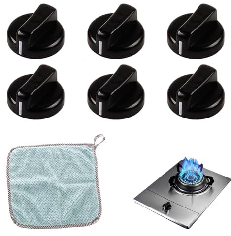 Mikiuly Perillas de Control,6pcs Perillas de Estufa de Gas,Perillas de Control de Cocina,Mandos Cocina Gas Botones Universal de Interruptor,para Mayoría las Horno,Estufa de Gas,Negro