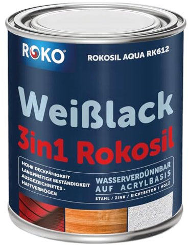 ROKO Weisslack - 3,6 Kg - Verkehrsweiß / helles Weiß - Seidenmatt - 3in1 Grundierung & Farbe - Premium Weißlack - Hohe Beständigkeit & Deckkraft - Alle Oberflächen