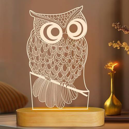 OkiyiD Eule Nachtlicht LED Illusionslampe für Heimschlafzimmer Dekoration, Eule weiche warm weiße Tischlampe für Geburtstagsweihnachtsgeschenke
