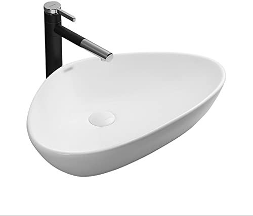 Badezimmerspüle Weißes Dreieck oberhalb des Zählers Porzellan-Keramik-Badezimmer-Arbeitsplatten-Bowl-Waschtisch-Vessel-Waschbecken23.6 * 15.7 * 5,7 Wendewaschtisch(A)