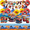 JunMallko 70 Stück Autos Partygeschirr Set, Racing car Party Deko, Rennwagen Geburtstag Dekoration, Auto Kindergeburtstag Geschirr - Banner, Teller, Pappbecher, Tischdecke, Servietten - 10 Portionen