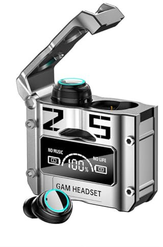 Stock Líder M45 Kabellose Kopfhörer mit ENC, Bluetooth 5.3, IPX7, wasserdicht, 120 Stunden Akkulaufzeit mit integriertem Mikrofon, kompatibel mit Smartphone und Android (Silber)