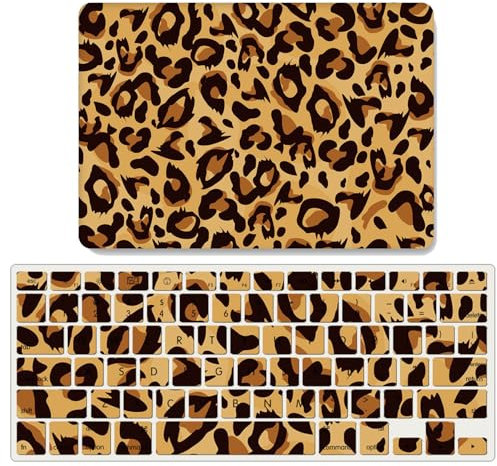 JZ [Animal Pattern] Laptop Hard Shell Cases for MacBook Old Air 13 2010-2017 Model A1369 A1466 with Keyboard Cover - Leopard