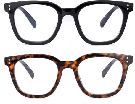 SKYWAY 2er-Pack Blaulichtfilter Brille Damen Herren, übergroße Leichte Blaufilter Brille, Computer Gaming Brille mit Federscharnier Anti-Augenermüdung UV-Schutz Schwarz/Schildpatt