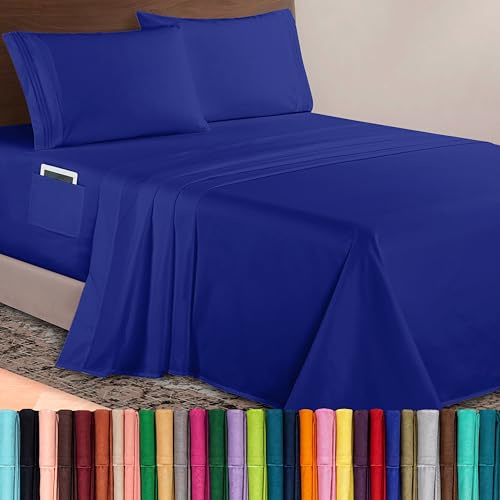 Elegant Comfort Luxurious 1500 Premium Hotel Quality Microfiber 4-Piece Sheet Set, 18-24 Inches Deep - Extra Deep Pocket Sheets - Ultra Soft 4PC Deep Pocket Sheets, California King, Royal Blue