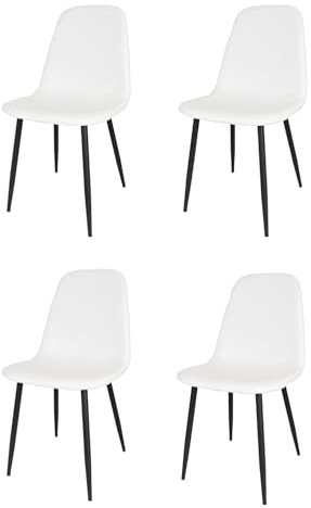 KEKOHOME 4er-Set Esszimmerstühle Sole, Beine aus lackiertem Stahl mattschwarze Farbe, Bezug aus Stoff Farbe Weiß
