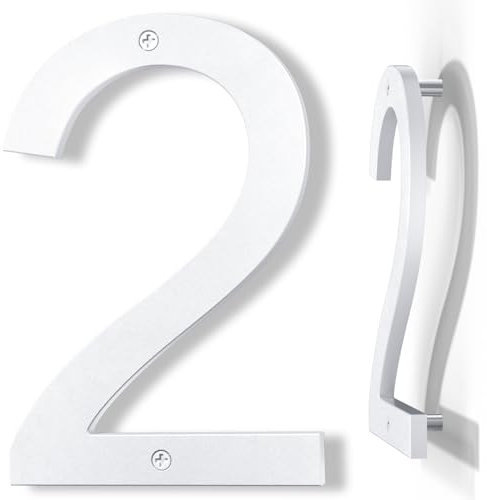 Yafimea Número de casa exterior 20 cm blanco, Número grande para pared o valla con diseño moderno y efecto flotante 3D, plástico ABS resistente al clima (2)