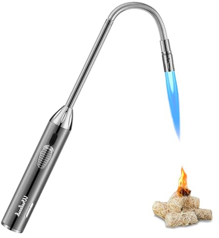 Long Grill Lighter,Refillable Butane,Windproof Flexible with Visual Fuel Window for Candles Grill BBQ Fireplaces Kitchen Camping(Butane Gas Not Included)
