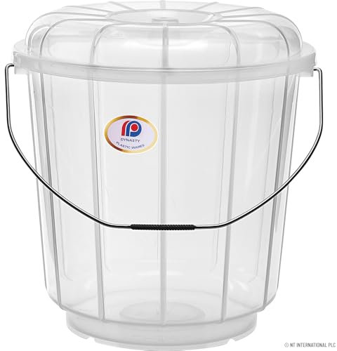 Multipurpose Plastic Bucket With Lid & Handles - Transparent 16L Storage, Organiser, Container, Cleaning | Plastic Bucket Bins & Lids, Sturdy Carry Metal Handle | Robust & Long Lasting