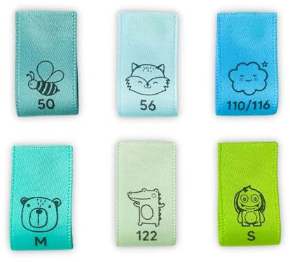 Größen Label zum Einnähen, Textiletiketten handmade, Kleidung markieren, Weblabel für Handgemachtes - Motiv, Größe & Farbe wählbar