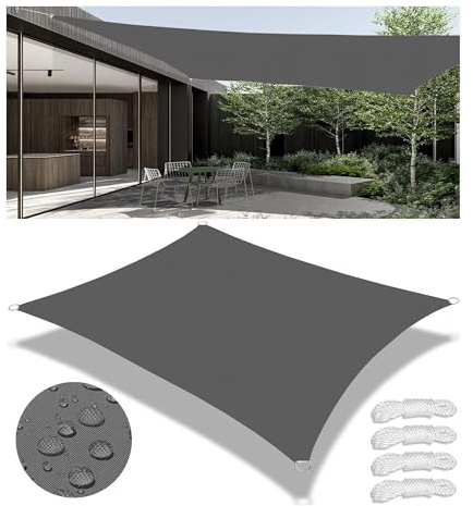Tenda a Vela Rectangular Vela Ombreggiante Impermeabile Vela Ombreggiante Parasole Tenda da Sole Parasole Protezione Raggi UV per Esterno Giardino Terrazza Grigio Scuro 2x3M
