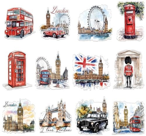 Luvart London Fridge Magnets Souvenirs - 12 Pcs British Magnet for Fridge Deck Bus Red Phone Box England Souvenirs Gifts Magnetic Stickers for Home Holiday Office Kitchen UK Travel Tourist Gift