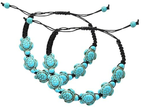 Homoyoyo Türkis Armband Damen 2 Stück Handgefertigte Schildkröte Armbänder Gewebt Zartes Schmuckaccessoire Für Alltag Und Geschenk
