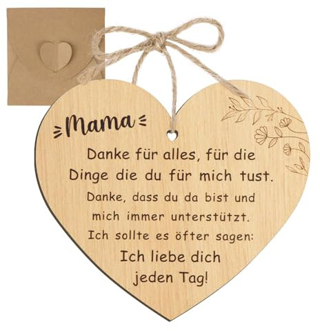 MEJOSER Geschenke für Mama Karte aus Holz 9x10cm Schild Herz Herzschild mit Umschlag Anhänger Muttertag Muttertagsgeschenk Geburtstagsgeschenk zum Geburtstag Weihnachten Mutter