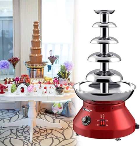 GESAIDES Fontaine à Chocolat électrique en Acier Inoxydable, Durable et Oratique, élégante pour Restaurant, Maison, Fête,5tiers-Red