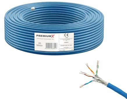 Premium X 20m CAT 8 Verlegekabel | 40Gbit 2000MHz | S/FTP PIMF AWG22 Reinkupfer | Eca LSZH FRNC Halogenfrei | Profi LAN Netzwerk Datenkabel Simplex