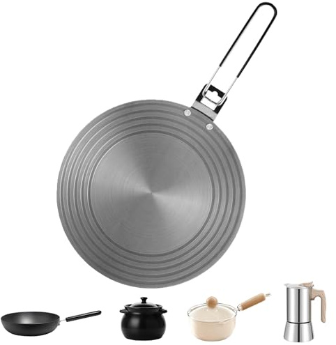 Induktion Adapterplatte, 23.6cm Induktion Adapter mit Faltbarem Griff, Adapter Induktionskochfeld, Edelstahl Moka Induktionskochtelleradapter für Kaffeemaschinen und Kochutensilien