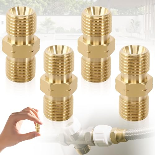 SUpoetry 4 Stück Verbinder für G-asschlauch Messing, Gasschlauch Verbinder Grösse 1/4'' Lks, Gasschlauch Adapter Doppelnippel 1/4 Zollz für Gaskocher, Campingkocher, Hockerkocher(DN8)