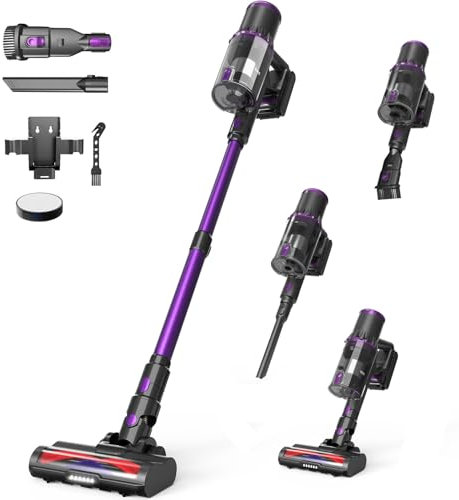 AROEVE DH-XCD05, Aspirapolvere Senza Fili Potente, 500W/45KPA/60Min Scopa Elettrica Senza Fili con Display LED Smart, modalità Automatica, Filtro 7 Stadi, Motore Brushless, Viola, 500 W, 1 Liter