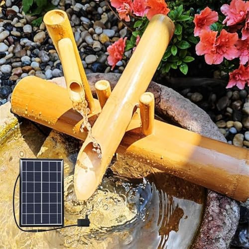 YAIUNHIQ Fontana a Cascata in bambù alimentata a energia Solare, Fontana da Giardino Giapponese, ugello a Cascata per Esterni Realizzato al 100% a Mano,50CM