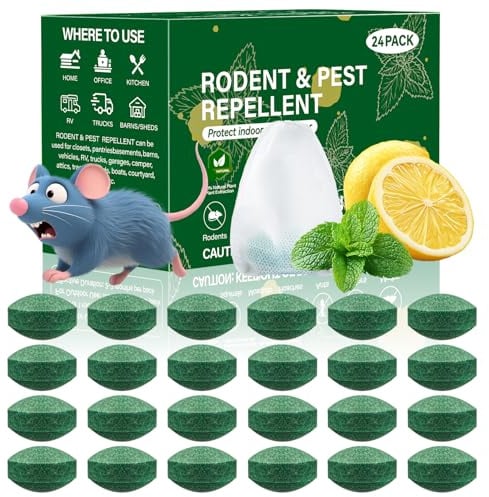 Pest Rodent Repellent, Peppermint Oil Mouse Repellent Pellets Attic - Long Lasting Protection Strong Natural Rodent Deterrent for Home, Garage,Garden 24 Packs