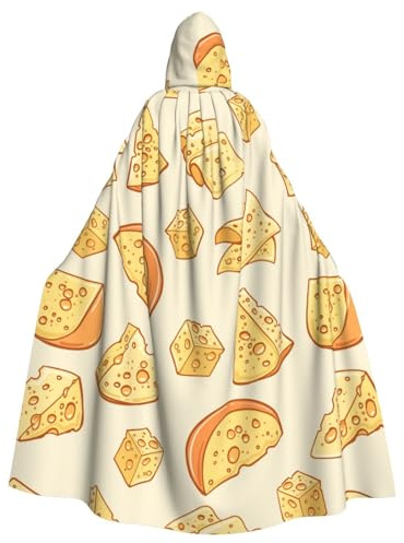 HLBSDM Yellow Cheese Pattern Halloween Hooded Cloak Costumes Party Cape Cosplay Decorations For Women Men