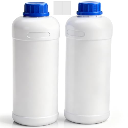 qjuwhua 1000 ml Kunststoff-Flasche 2 Stück Labor-Reagenzflaschen HDPE Flaschen mit Schraubverschluß Plastikflasche 1L Laborflasche Chemiekalienflasche Weithalsflasche für Wasserprobenflaschen Küche
