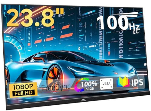 Kenowa 23.8 Large Portable Monitor 100Hz IPS FHD 1080P Freesync USB-C HDMI Gaming Monitor, External Display Dual Speakers Adjustable Stand for PC,Laptop,Mac,Phone,Game Consoles