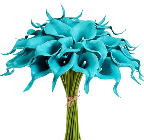 XIANNVXI Calla Giglio artificiale, fiori turchesi, gigli, fiori artificiali, bouquet da sposa, per matrimoni, composizioni floreali, decorazione per la casa, feste, 12 pezzi, colore turchese