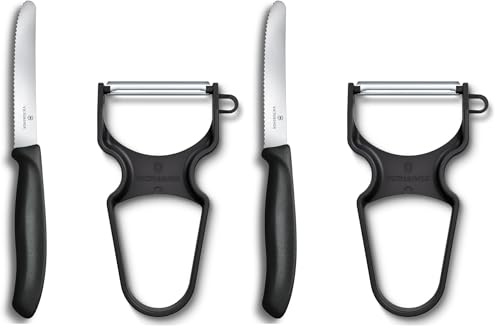 Victorinox Swiss Classic Set 2 Couteaux d'Office avec Éplucheur, Couteau de Cuisine pour Fruit et Légumes, Acier Inoxydable, Compatible Lave-Vaisselle, Noir (Lot de 2)