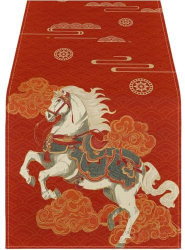 Tischläufer Zum Chinesischen Neujahr 2026 – Dekorationen Zum Mondneujahr (jahr Des Pferdes), Frühlingsfest-tischdekoration Für Küche Und Esszimmer, Ideal Für Feierlichkeiten Und Als Heimdekoration