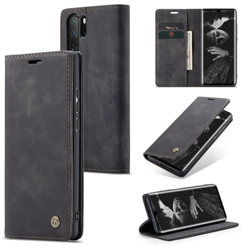 Ottcooed Handyhülle für Huawei P30 Pro Hülle, Premium Leder Flip Case, Magnet Klappbar Klapphülle Tasche, Standfunktion Kartenfach Wallet Schutzhülle für Huawei P30 Pro, Schwarz