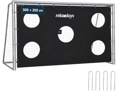 Relaxdays Fußballtor, ohne oder mit Torwand, PE-Netz & Stahl, grau | mit Erdhaken, Garten, großes Spieltor, Größenwahl