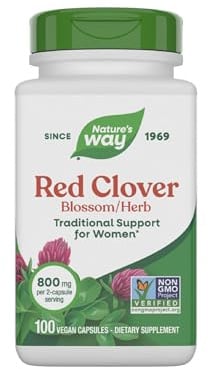 Nature's Way Red Clover Blossom Herb, Traditional Health Support for Women*, 800 mg per 2-Capsule Serving, Non-GMO Project Verified, Red Clover Supplement, 100 Vegan Capsules (Packaging May Vary)