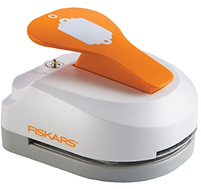 Fiskars Perforadora de etiquetas y ojetes 3 en 1- Festón, para etiquetas (5 x 7.5 cm), con 20 ojetes, Acero de calidad/Plástico, Blanco/Naranja, 1016268