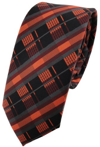 TigerTie - schmale Designer Krawatte in orange kupfer anthrazit schwarz gestreift