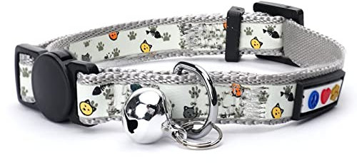 Pawtitas Im Dunkeln Leuchtendes Katzenhalsband Mit Sicherheitsschnalle und Abnehmbarer Glocke - Kätzchenhalsband Grau