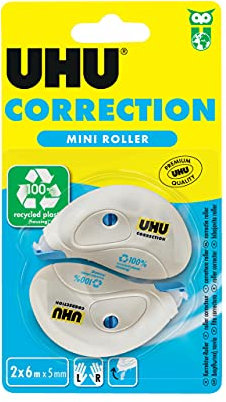 UHU Rollers correcteur mini - Ruban correcteur rapide, propre et précis, blanc, lot 2 de 6m x 5mm