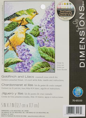 Dimensions Goldfinch and Lilacs Counted X Stitch, 100% Cotton, White, 12.7 x 17.7 x 0.1 cm