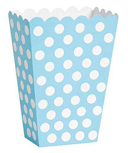 Unique-Polka Dots Paquete de 8 cajas para palomitas a lunares, color azul claro, (59299)