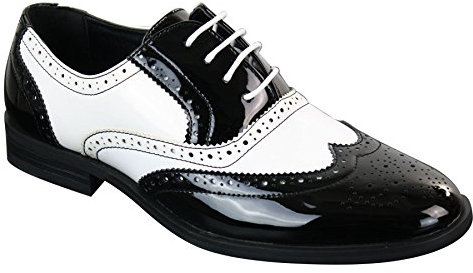 Mens Lace Patent Brogues Shoes Gatsby Classic 1920's Shiny White Black Red