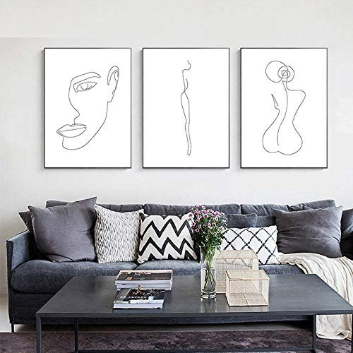 Strichzeichnung Frau Körper Gesicht Abstrakt Poster Schwarz Weiß Nordic Minimalismus Wand Kunstdruck Leinwand Gemälde Dekoratives Bild Kein Rahmen 50 * 70cm*3