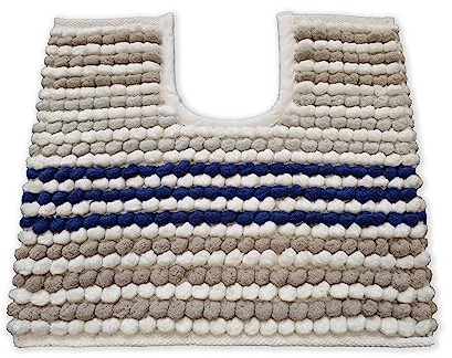 Allure Striped Chunky Bobble Toilet Mat 50 x 50cm – Thick, Hand-Woven, Super Soft Pedestal Mat (Navy)