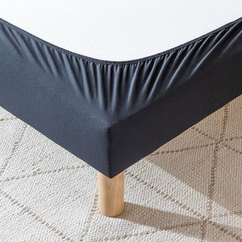 Cache-sommier 80x200 Noir – 100% Coton Jersey Extensible – Doux, Résistant, Facile à Installer – Oeko-TEX – pour sommier de 15 à 30 cm
